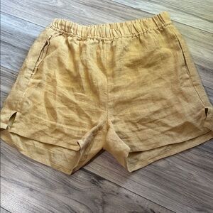 Laude the Label mustard yellow pull on linen shorts size small high rise
